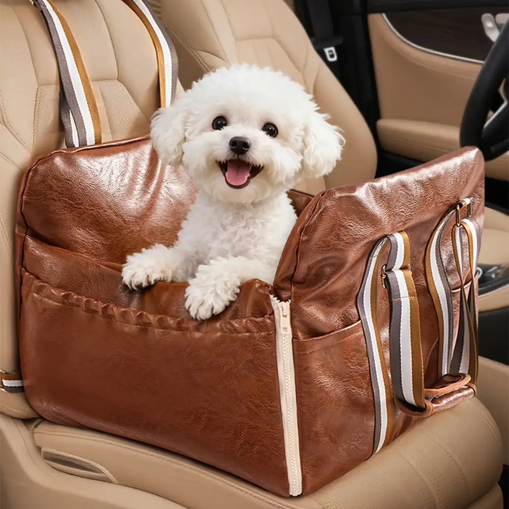 Deluxe Faux Leather Safety Center Console Pet Car Seat and Carrier 3-in-1