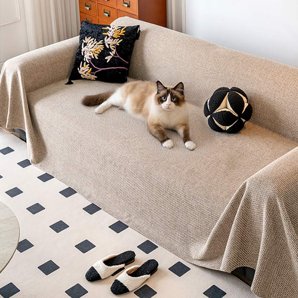 Breathable Woven Linen-Look Scratch-Resistant Throw Sofa Cover