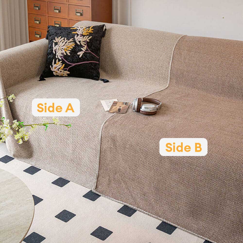 Breathable Woven Linen-Look Scratch-Resistant Throw Sofa Cover