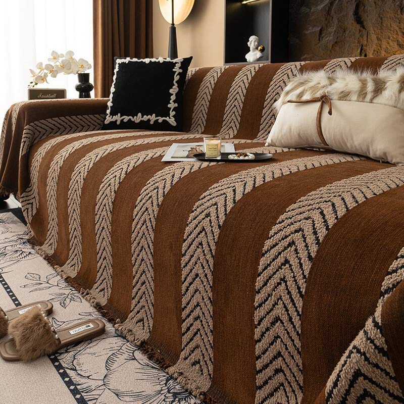 Herringbone Chenille Durable Throw Sofa Cover with Seamless Pattern Stitching