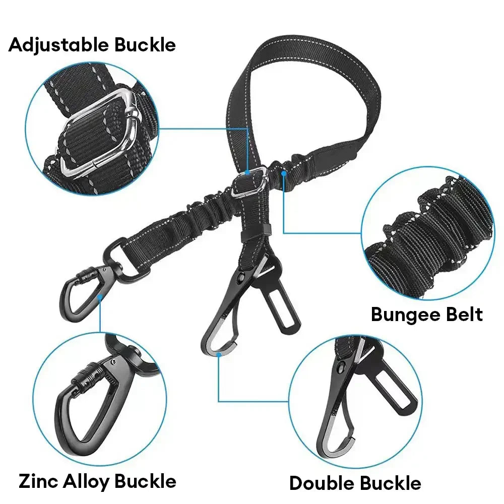 3 in 1 Dog Car Seat Belt Bungee With 360° Lockable Buckle & Hook Latch