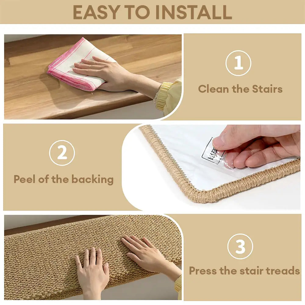 Anti-scratch Faux Sisal Stair Protectors Tape Free Washable Carpet Stair Treads