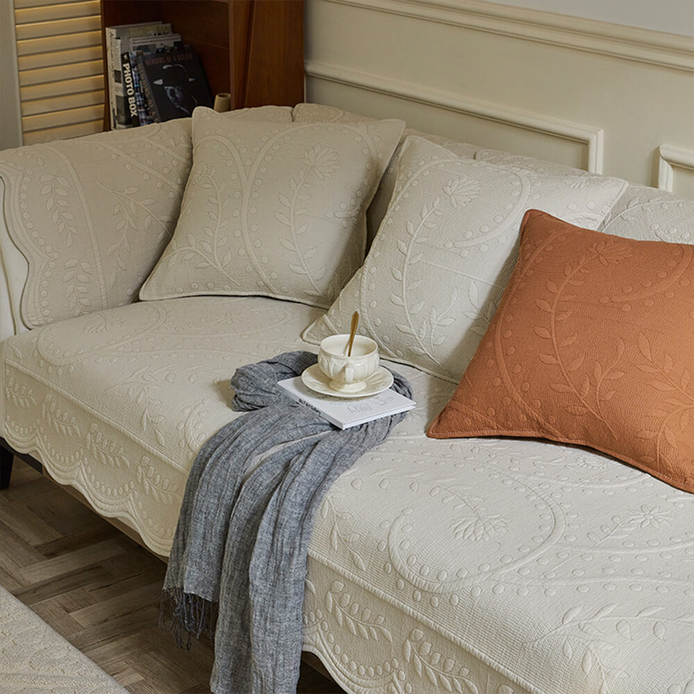 Boho Woven Textured Cotton Breathable Farmhouse Sofa Cover