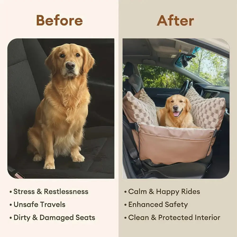 Chequerboard Faux Leather Safety Centre Console Pet Car Seat and Carrier 2-in-1