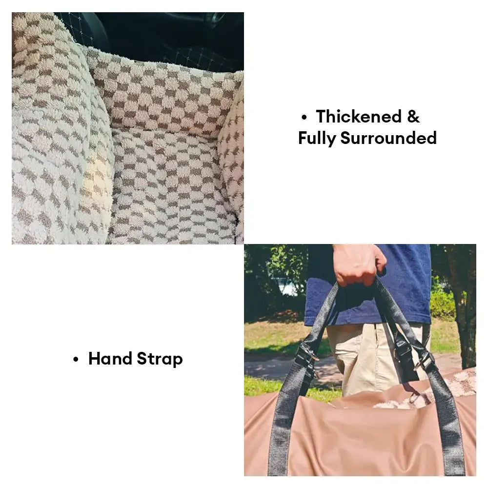 Chequerboard Faux Leather Safety Centre Console Pet Car Seat and Carrier 2-in-1