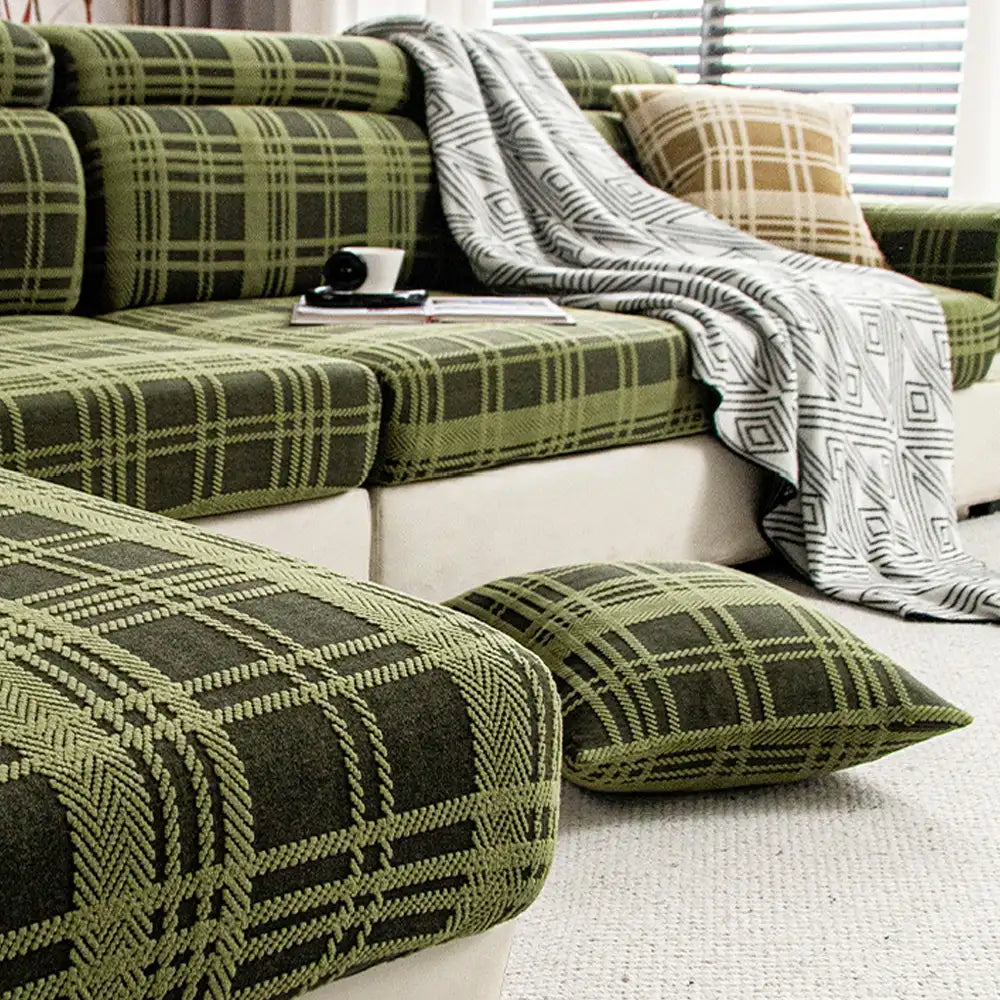 Checkered Stretch Universal Fully Fitted Anti-Cat Scratch Sofa Cover - Suitable for All Seasons