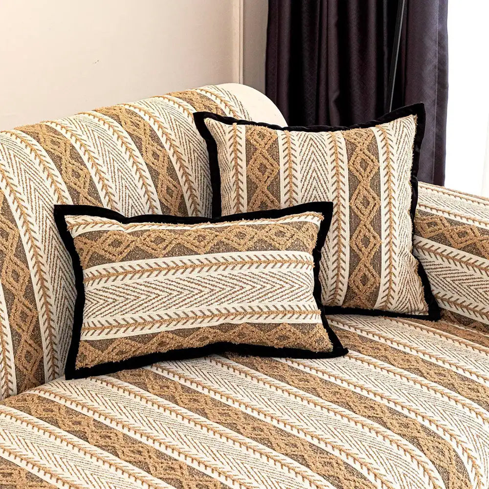 Color-Blocked Striped Chenille Non-Slip Sofa Cover - Suitable For All Seasons
