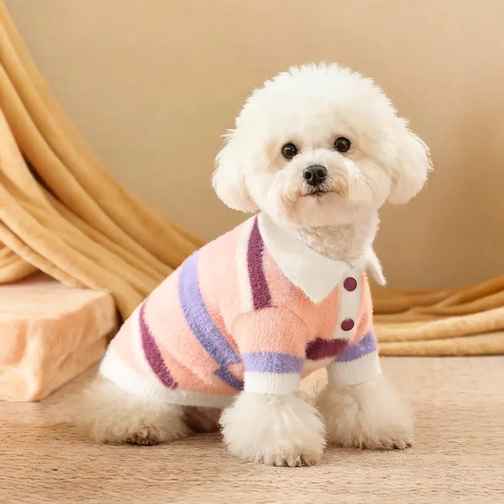 Color-Blocked Striped Faux Mink Fur Warm Dog Jumper Puppy Clothing