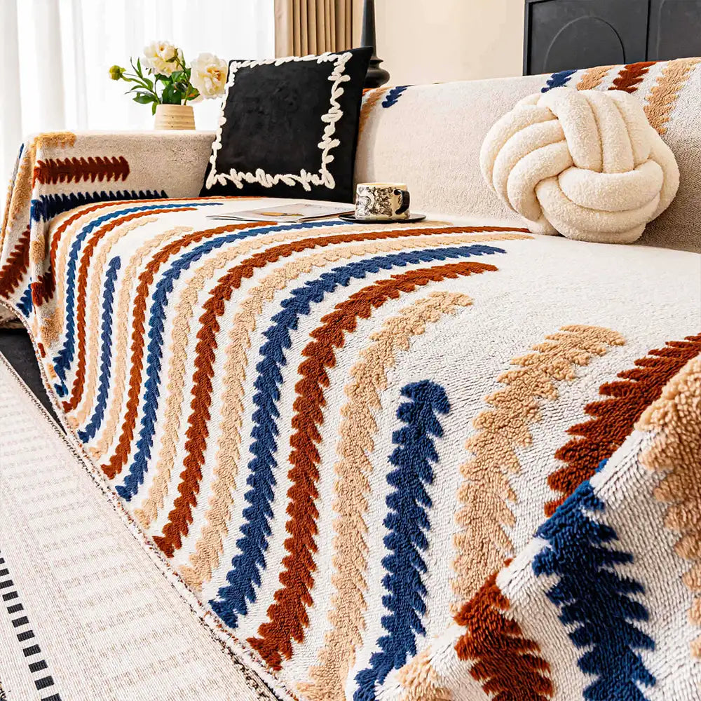 Colourful Colour-Blocked Anti-Scratch Plush Sofa Protection Sofa Cover