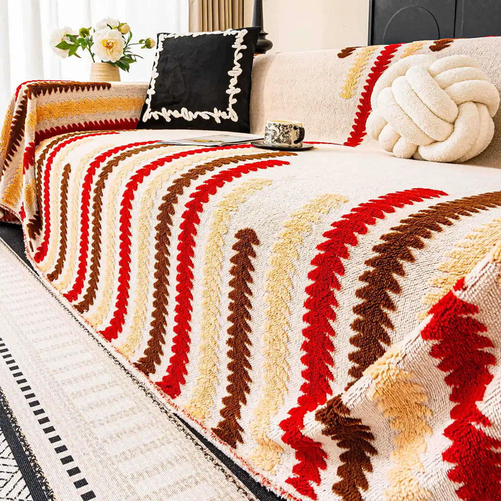 Colourful Colour-Blocked Anti-Scratch Plush Sofa Protection Sofa Cover