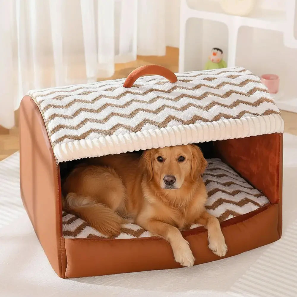 Cosy Cabin Portable Semi-Enclosed Dog Bed with Roof Warming And Durable