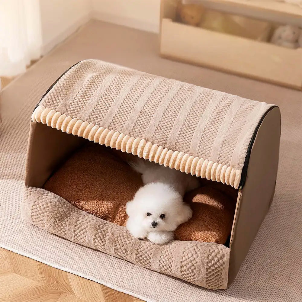 Cosy Cabin Portable Semi-Enclosed Dog Bed with Roof Warming And Durable