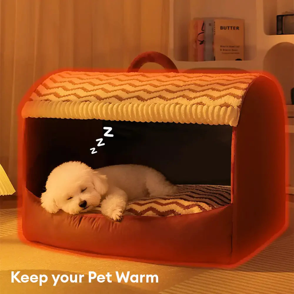 Cosy Cabin Portable Semi-Enclosed Dog Bed with Roof Warming And Durable