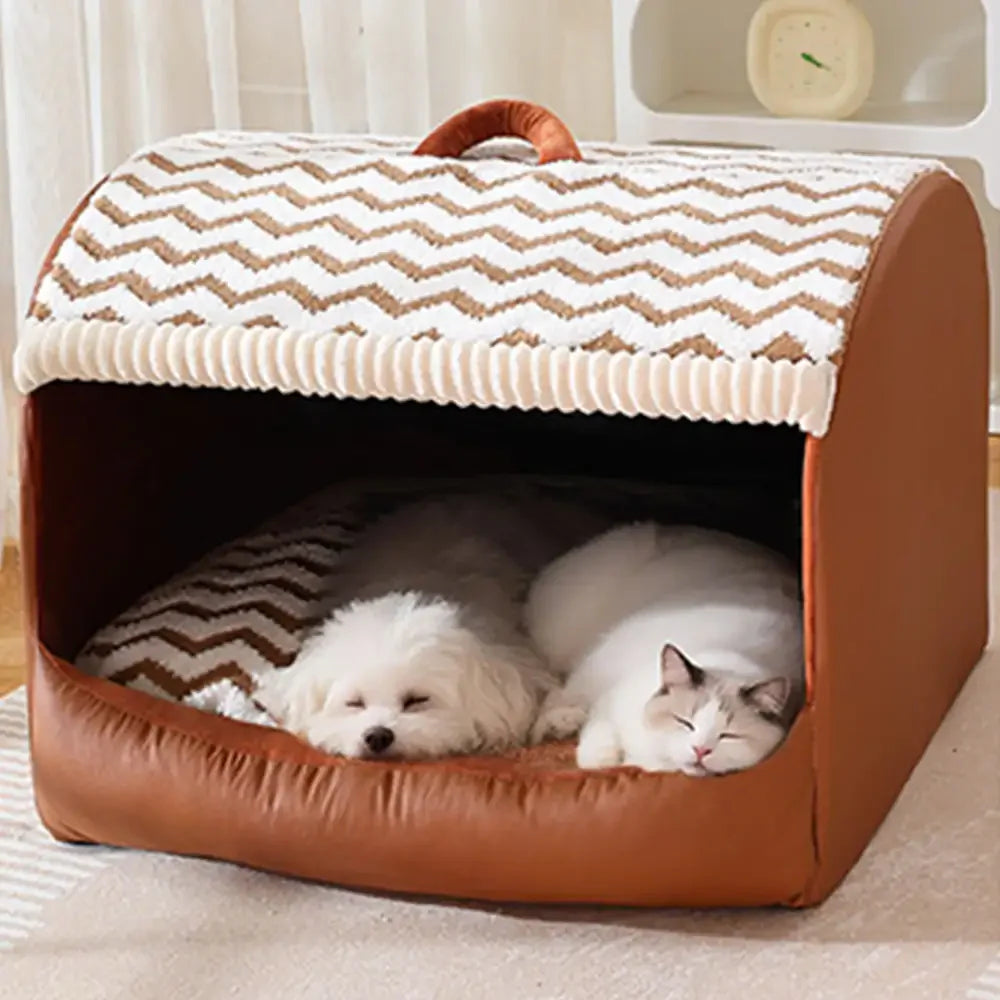 Cosy Cabin Portable Semi-Enclosed Dog Bed with Roof Warming And Durable