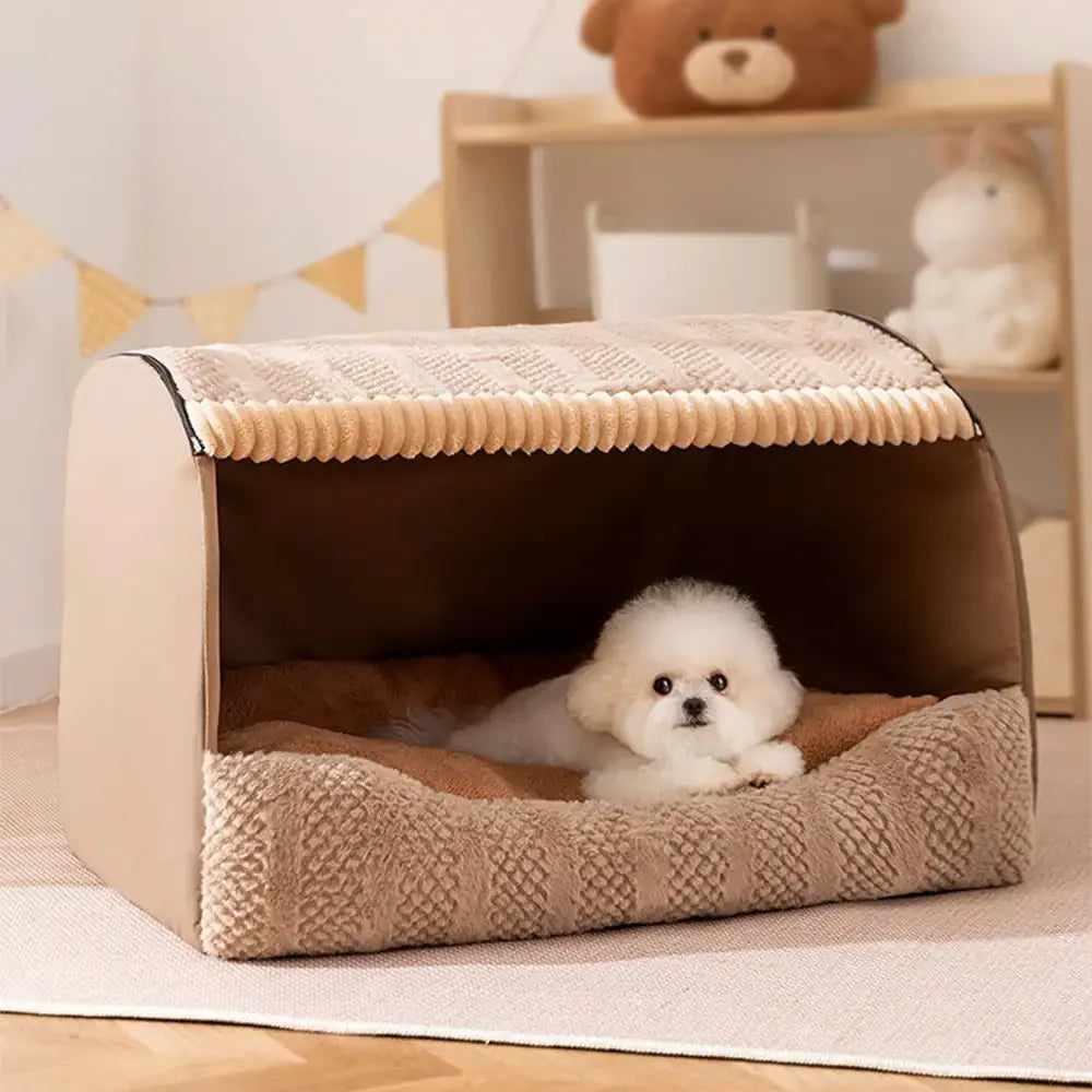 Cosy Cabin Portable Semi-Enclosed Dog Bed with Roof Warming And Durable