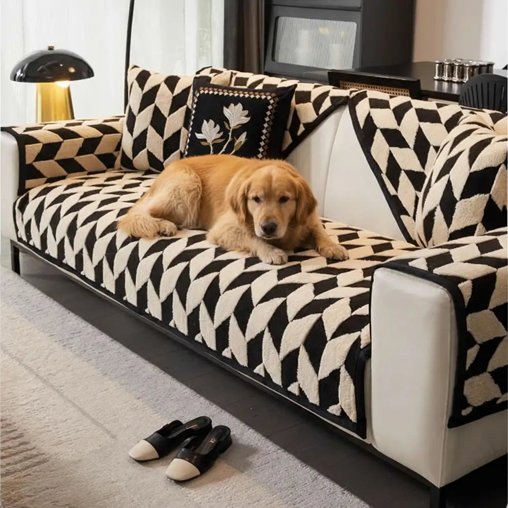 Diamond-Pattern Plush Sofa Cover