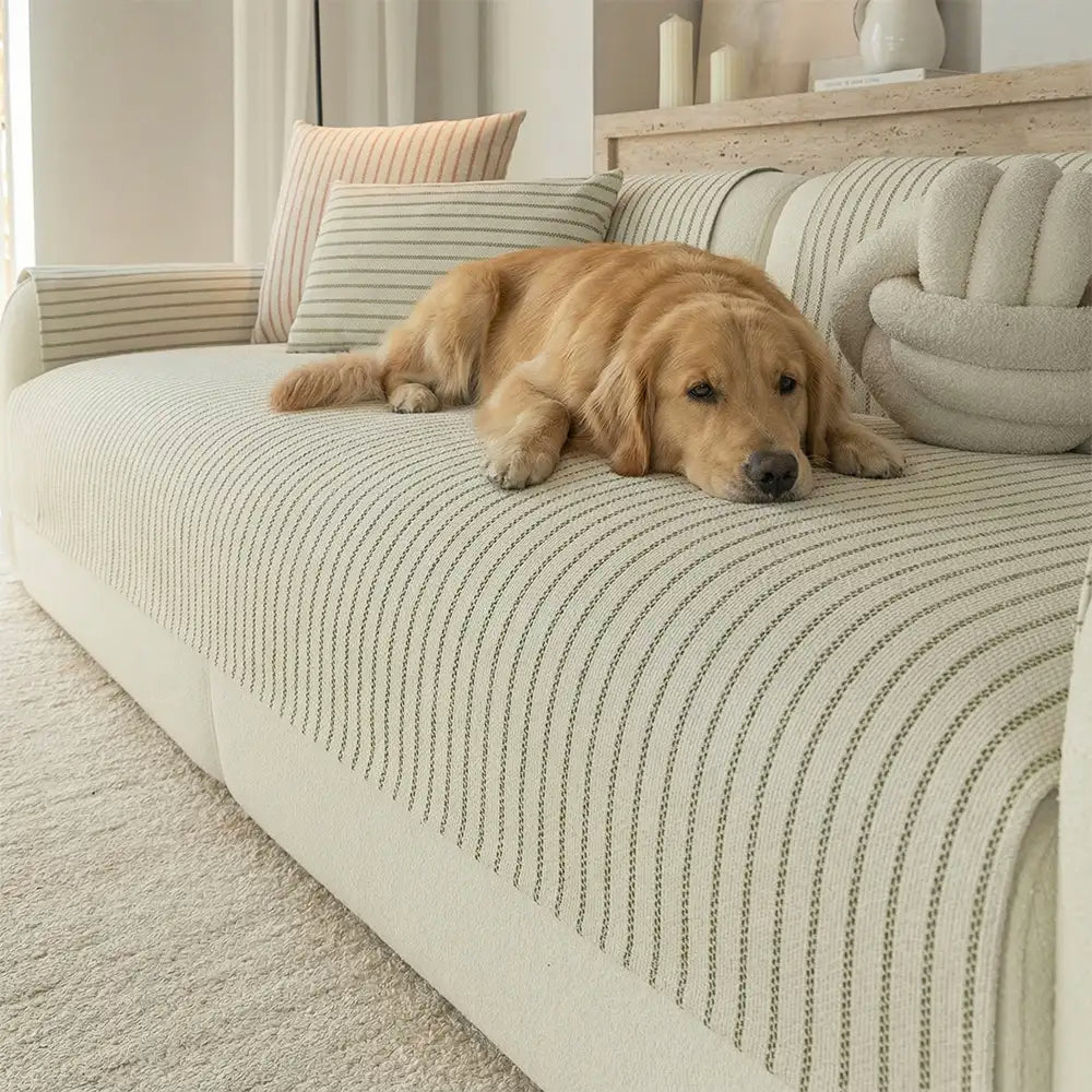 Faux Cotton-Linen Chenille Striped Breathable Scratch-Resistant Sofa Cover