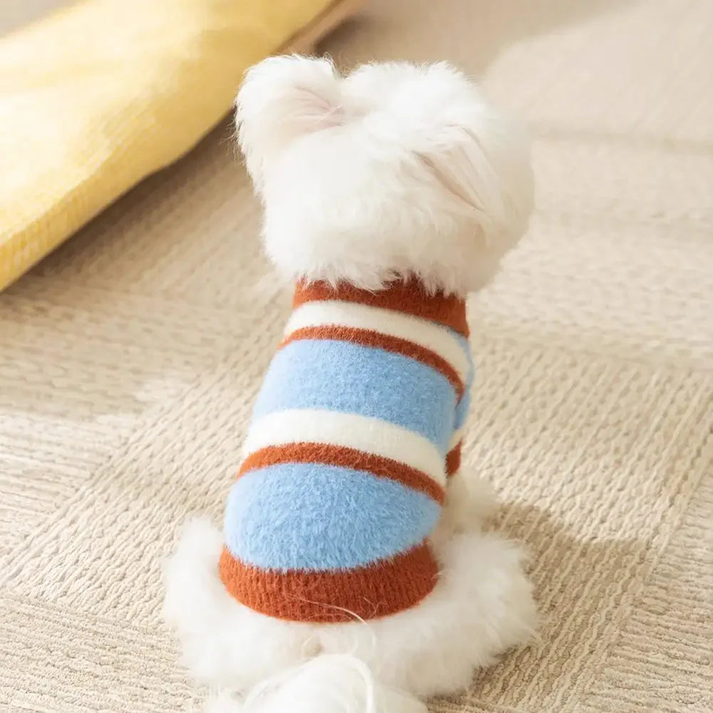 Faux Wool Color-Block Dog Jumper with Striped Collar