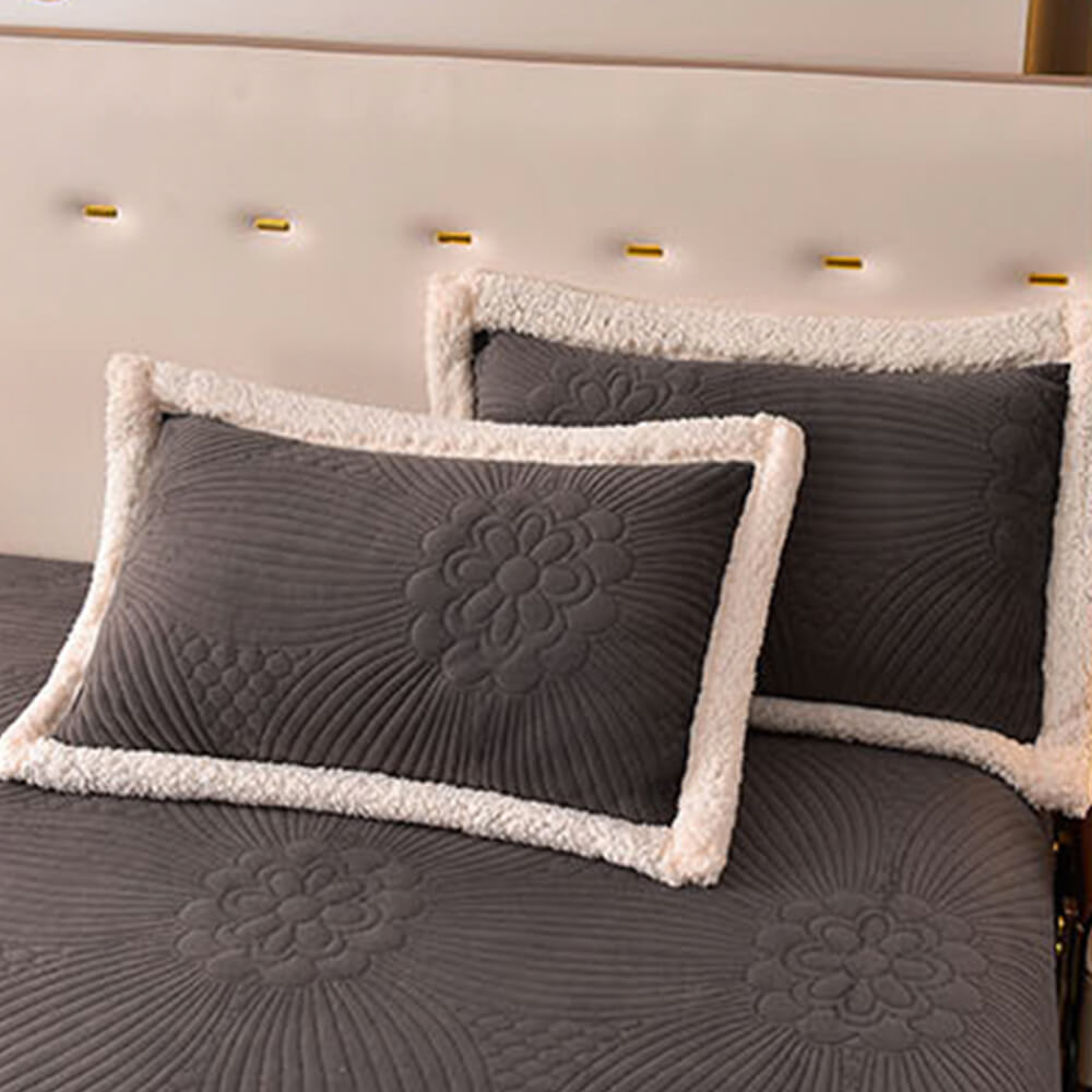 Floral Quilted Cosy Thickened Milk Fleece Bed Skirt Set