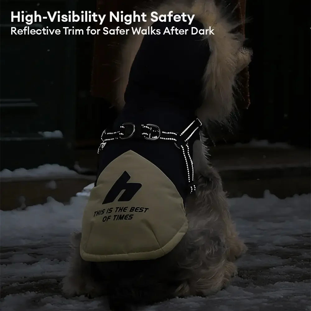 Fur-Trim Hooded Warm Dog Coat with Leash Buckle