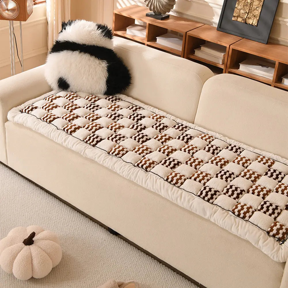 Handmade Plush Chequerboard Pet Mat Comfortable Sofa Cover