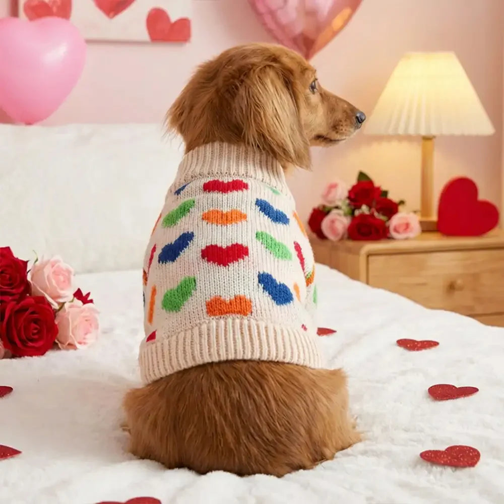 Heart Patterned Dachshund Dog Jumper Dog Clothes Sweater