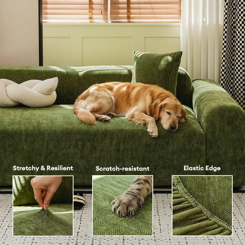 Herringbone Full Coverage Scratch-Resistant Sofa Protection Magic Stretch Corner Couch Cover