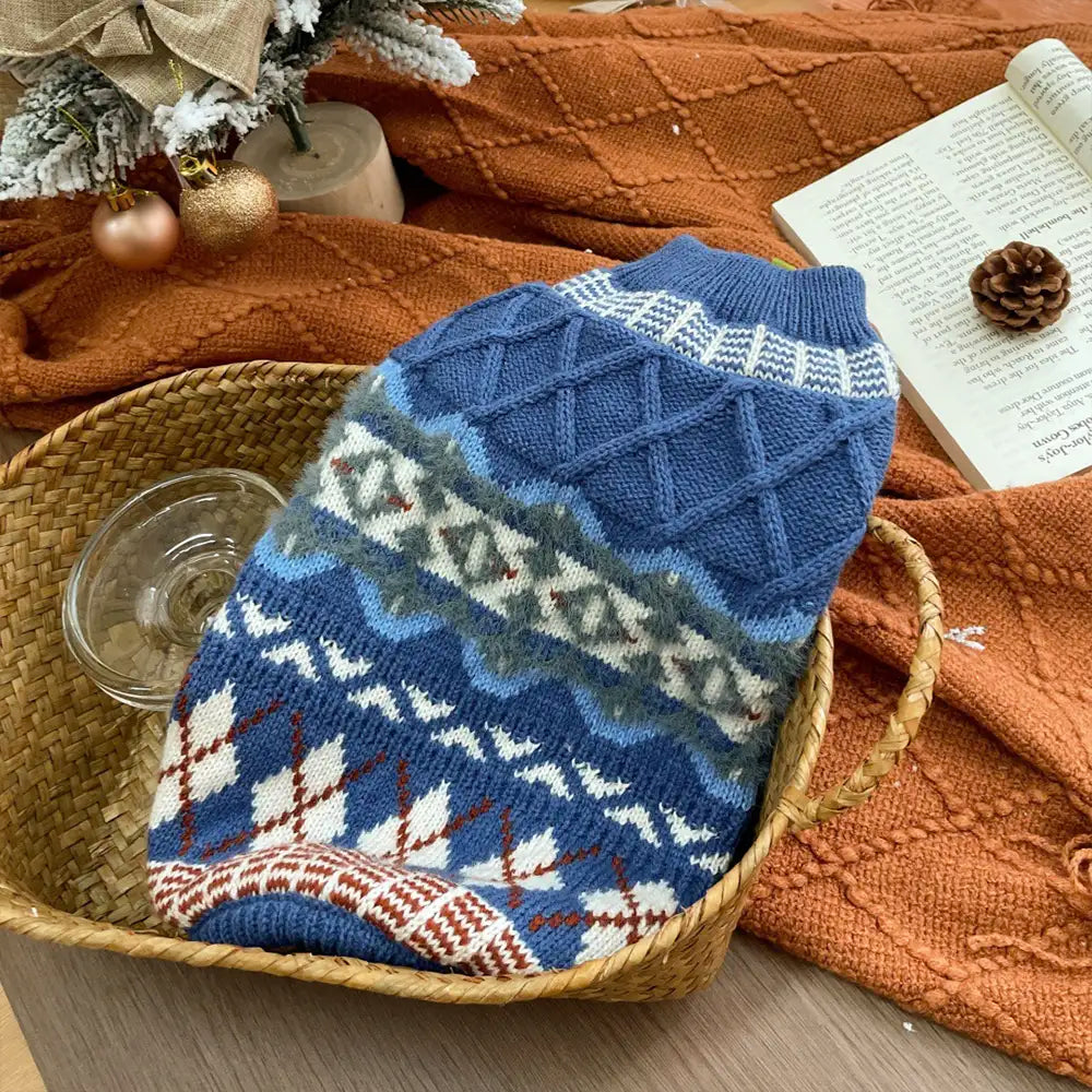 Knitted Fair Isle Diamond Dog Jumper