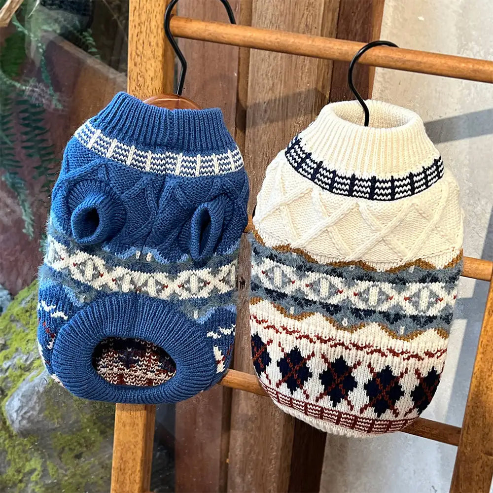 Knitted Fair Isle Diamond Dog Jumper