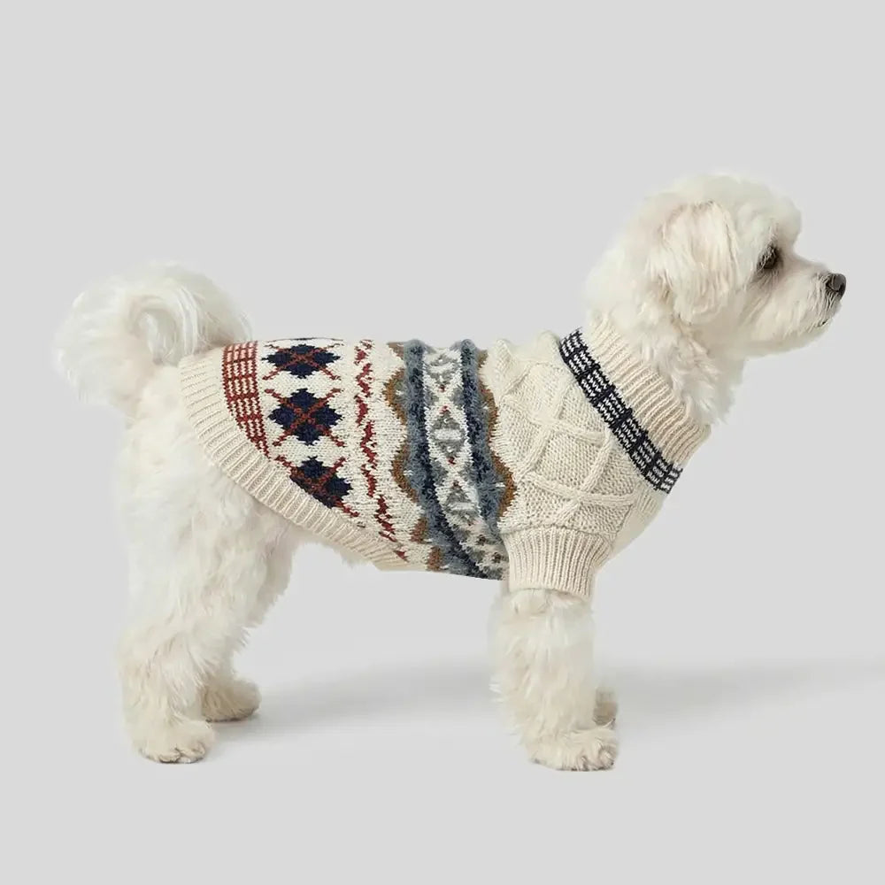 Knitted Fair Isle Diamond Dog Jumper