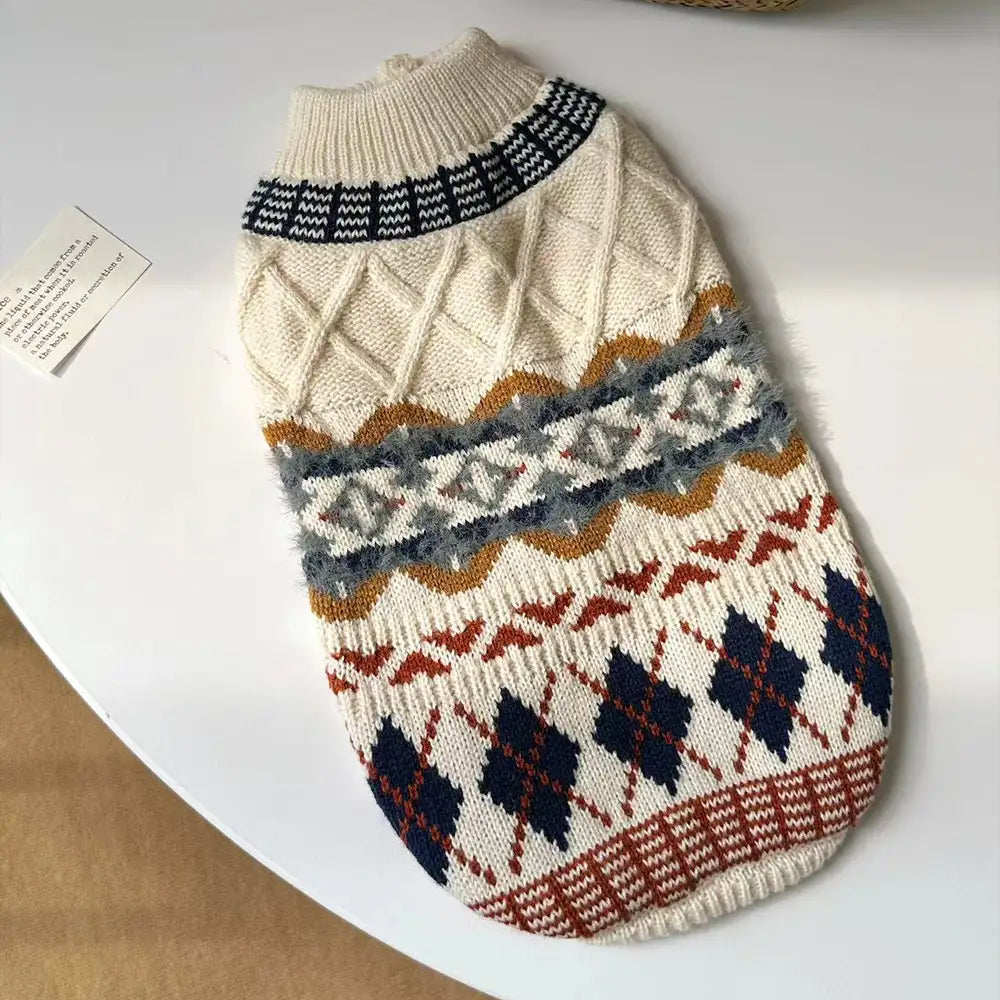 Knitted Fair Isle Diamond Dog Jumper