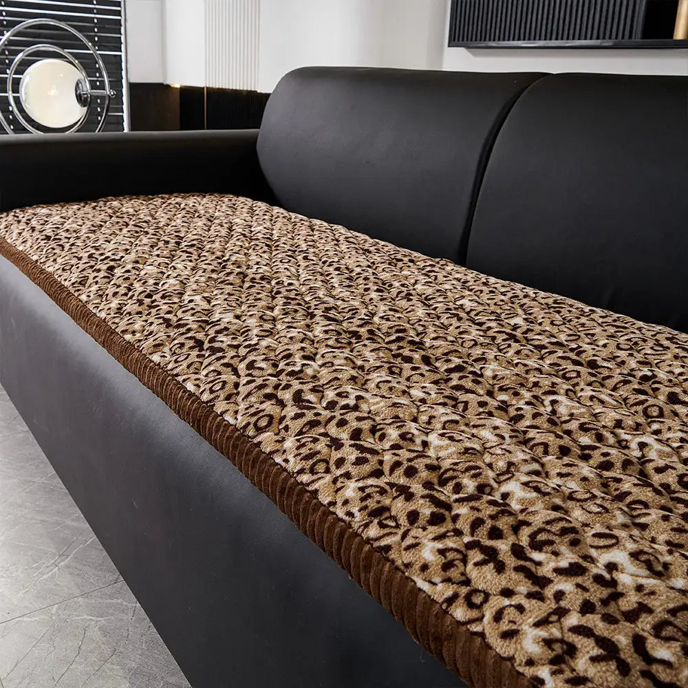 Leopard Print Plush Quilted Sofa Cover