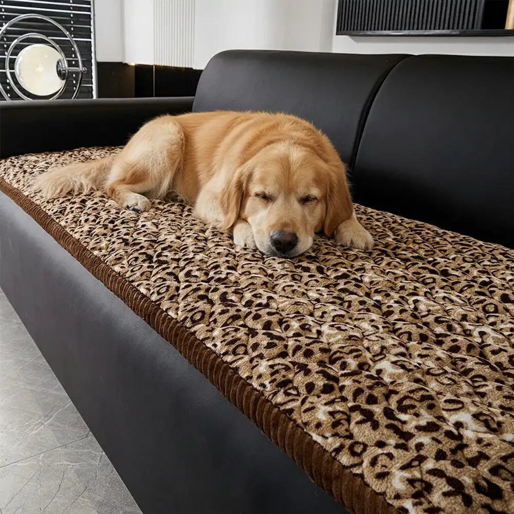 Leopard Print Plush Quilted Sofa Cover