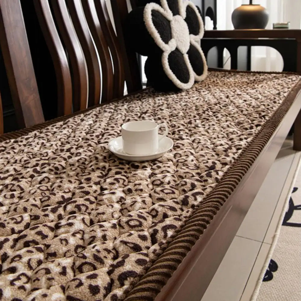 Leopard Print Plush Quilted Sofa Cover