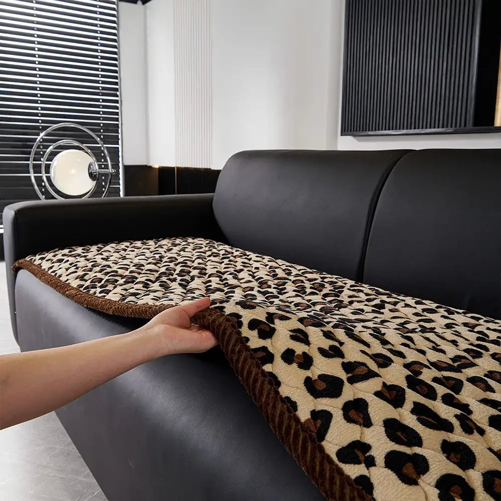 Leopard Print Plush Quilted Sofa Cover