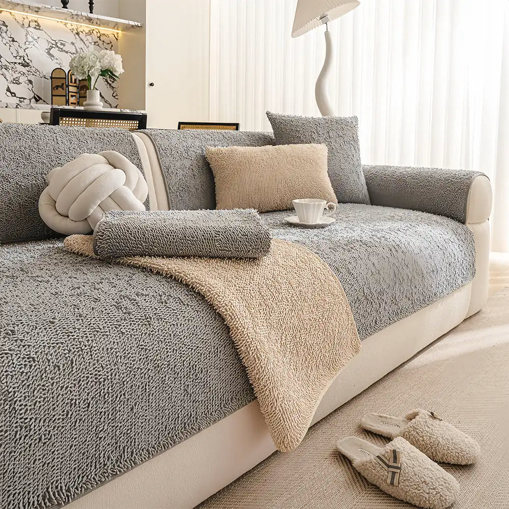 Luxury Long Plush Chenille All-Season Soft And Non-Slip Sofa Cover For Muddy Paws