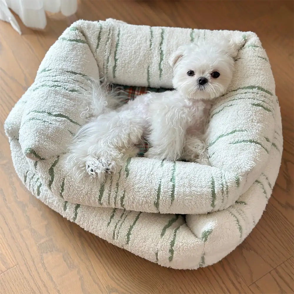 Modern Plaid Plush Thickened Square Calming Dog Bed