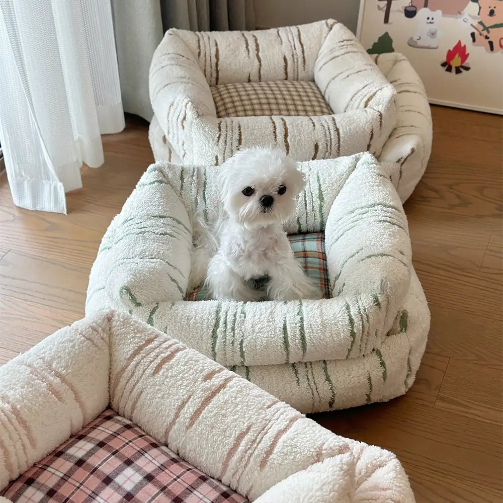 Modern Plaid Plush Thickened Square Calming Dog Bed