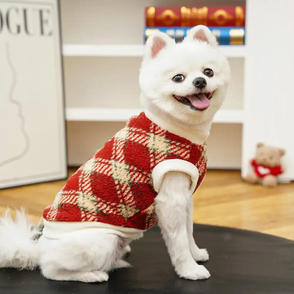 Plaid Comfortable Warm Plush Dog Jumper Sweater Suitable For All Breeds of Dogs