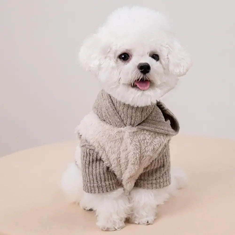 Plush Coat & Matching Turtleneck Dog Jumper Two-Piece Dog Outfit Set
