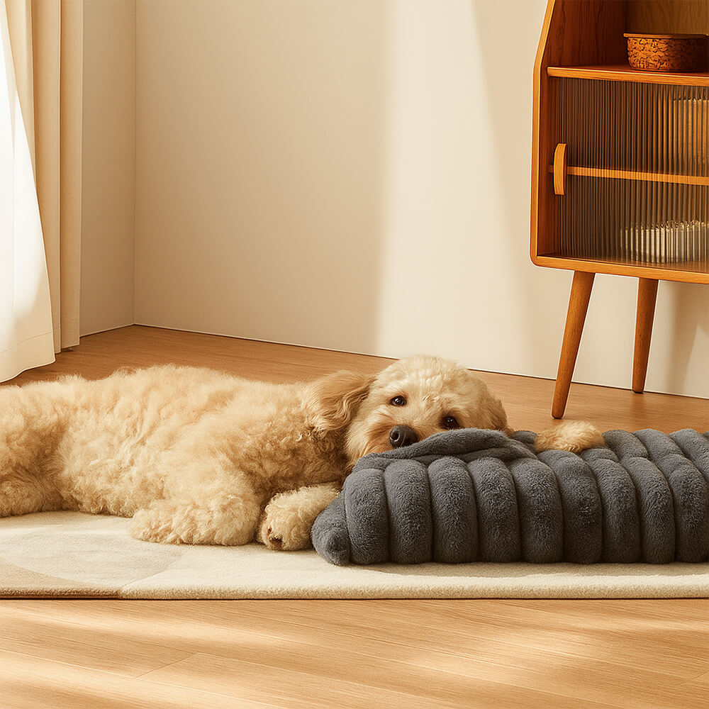 Plush Fluffy Thick Comfort Calming Dog Bed with Pillow