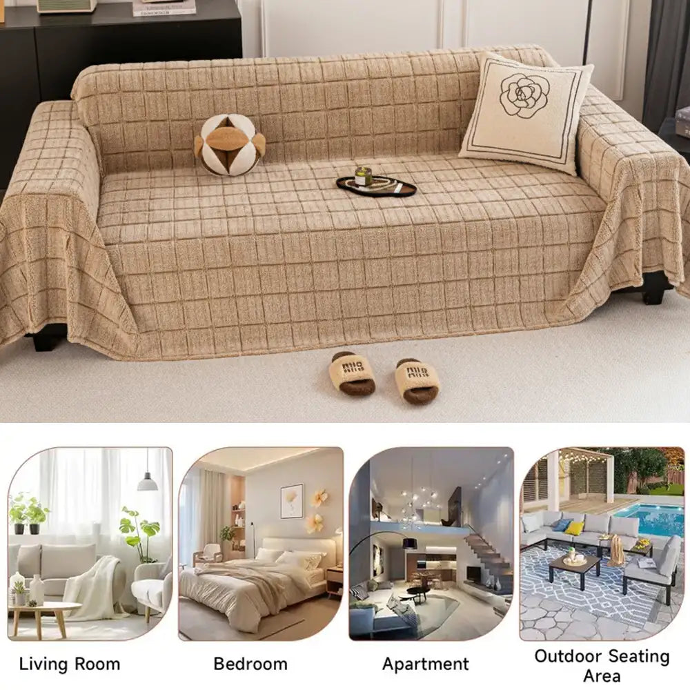 Plush Quilted Classic Chequered Comfortable Thickened Sofa Cover