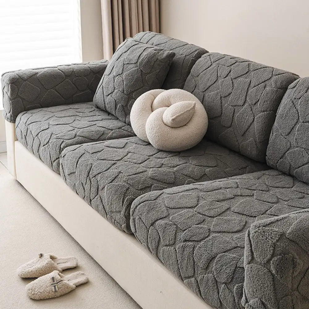 Plush Stone-Shaped Creative Texture Stretch Universal Fully Fitted Sofa Cover