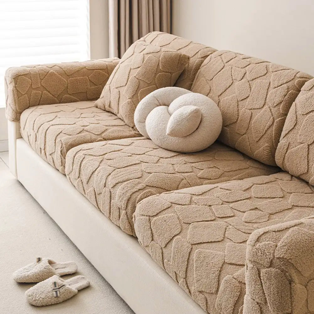 Plush Stone-Shaped Creative Texture Stretch Universal Fully Fitted Sofa Cover