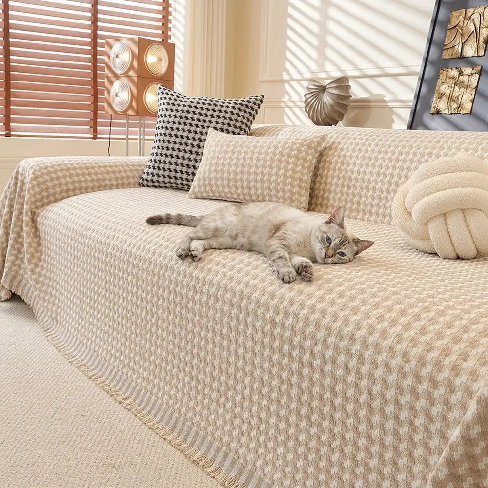 Puzzle Textured Chenille Scratch-Resistant Sofa Throw Blanket Sofa Cover