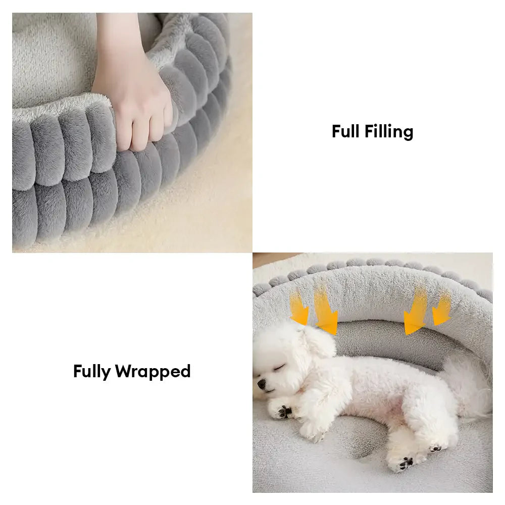 Round Plush Comfort Dog Bed With Raised Sides - Cuddling Bed