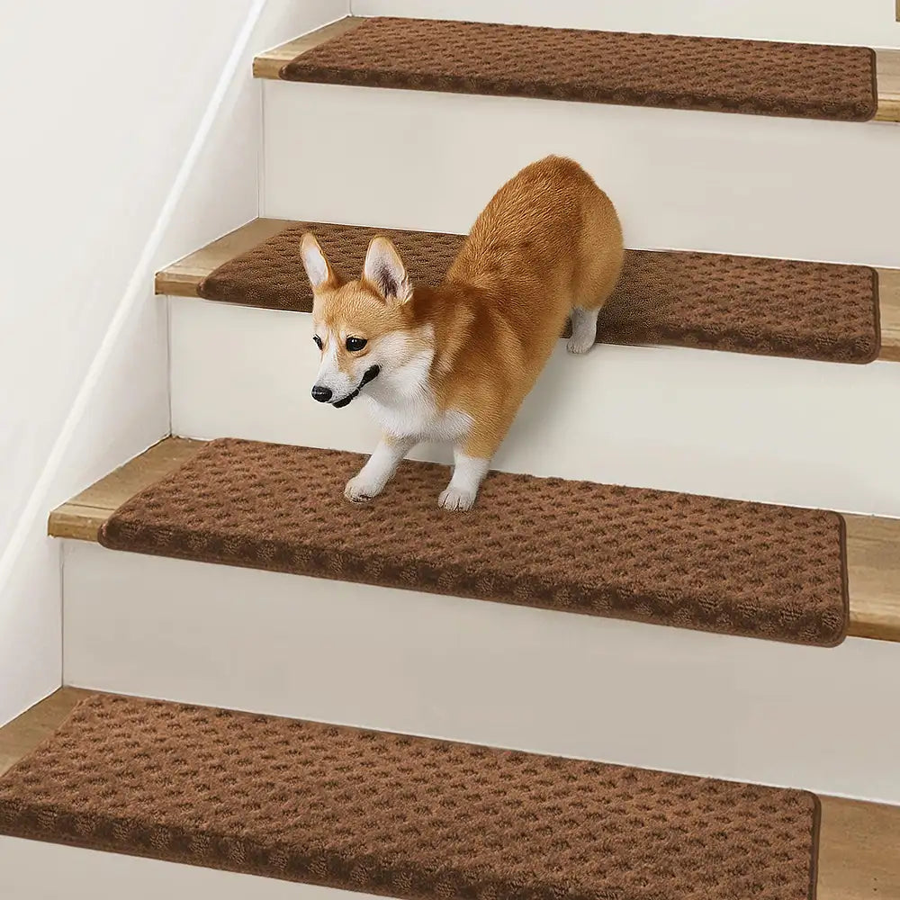 Soft Plush Indoor Stair Protectors Pet Friendly Tape Free Carpet Stair Treads