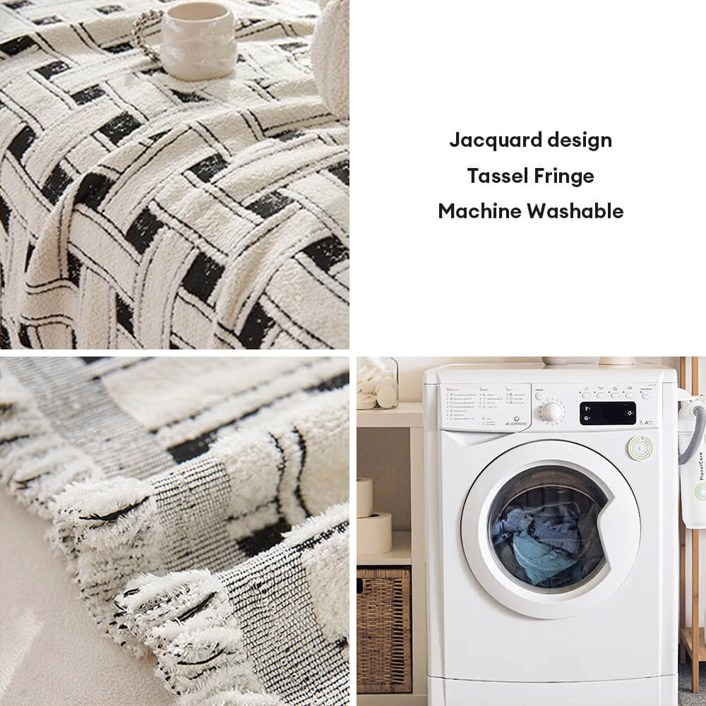 Stylish Chequered Fringed Tassel Chenille Sofa Protector Throw Sofa Cover