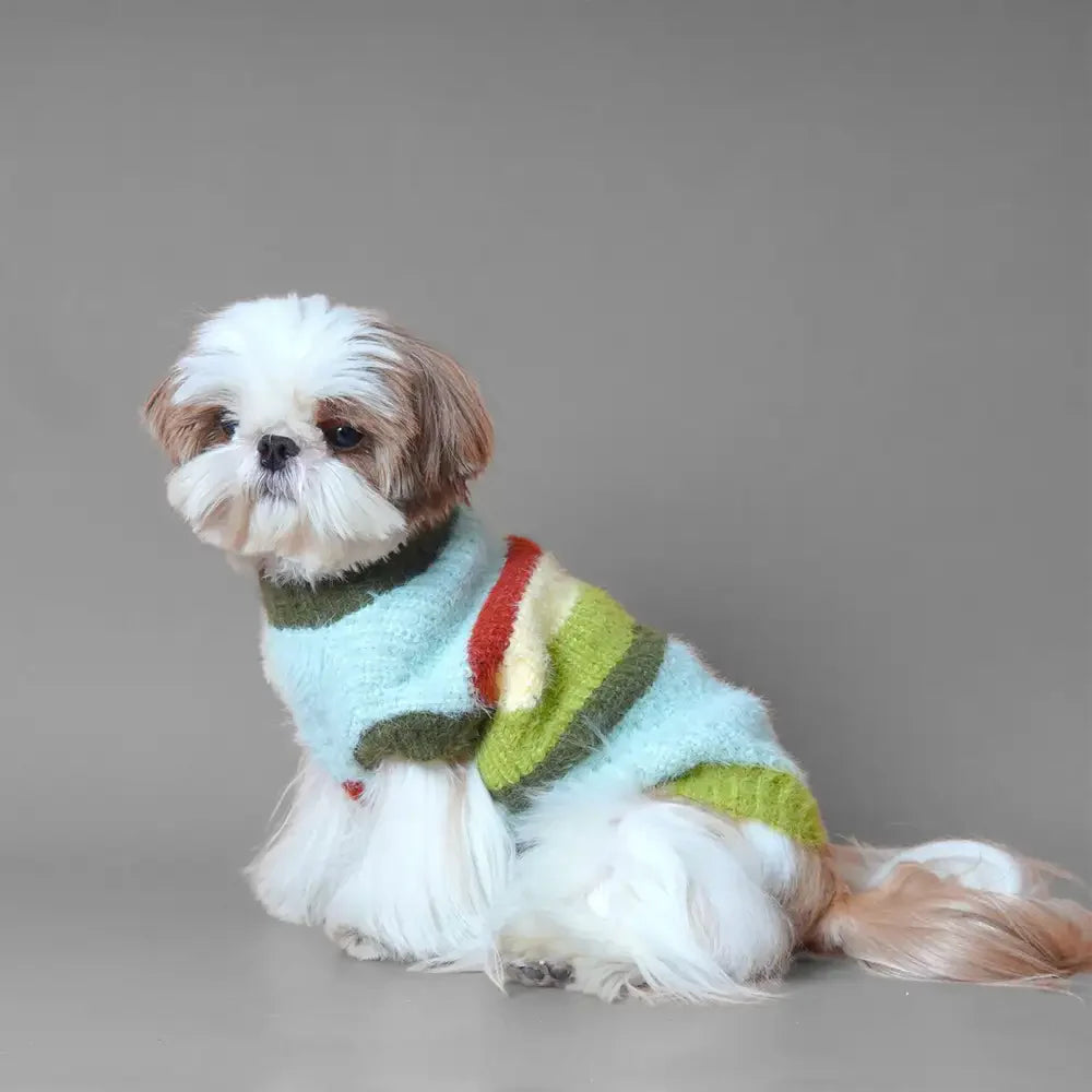 Stylish Striped Stand-Up Collar Knitted Plush Dog Jumper