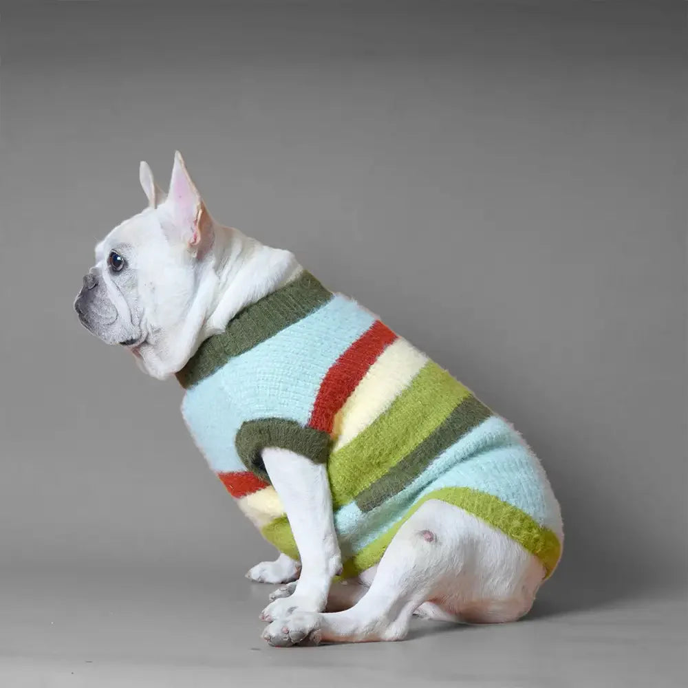 Stylish Striped Stand-Up Collar Knitted Plush Dog Jumper